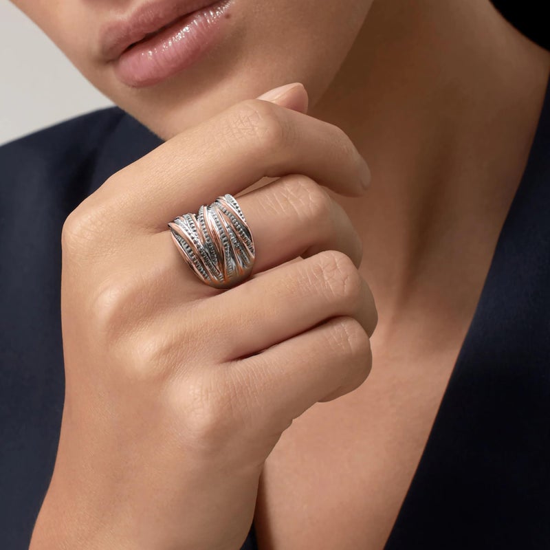 Mytys 2 Tone Intertwined Crossover Statement Ring Fashion Chunky Band Rings for Women Black Gold Silver Rose Gold Plated Wide Index Finger Rings Costume Jewelry (rose gold and silver size 7) - Image 2
